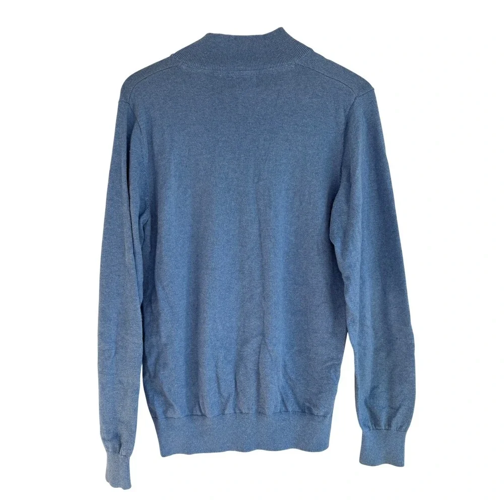 LL Bean Cotton Cashmere Quarter Zip Pullover Sweater Mens S Blue Quiet‎ Luxury